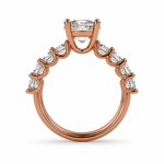 Load image into Gallery viewer, Ericiera round natural diamond ring in 18K rose gold with a round brilliant center diamond and diamond accent band, side view.