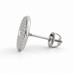 Load image into Gallery viewer, Side view triple halo lab-grown diamond stud earring showing depth and setting profile in white gold