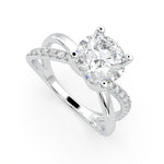Load image into Gallery viewer, X-shank round brilliant natural diamond engagement ring angled view