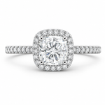 Load image into Gallery viewer, Cushion halo lab-grown diamond ring in white gold, front view on a white background.