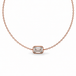Load image into Gallery viewer, Close-up of an emerald-cut natural diamond bezel bracelet in rose gold.