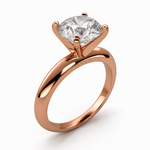 Load image into Gallery viewer, Round solitaire natural diamond engagement ring in 18K rose gold, side profile on white background.