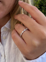 Load image into Gallery viewer, East-west marquise lab-grown diamond half eternity ring worn on hand, minimalist stacking style