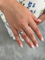 Load image into Gallery viewer, Round cut split shank diamond engagement ring on hand natural diamonds