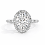 Load image into Gallery viewer, Lab-grown oval halo diamond engagement ring in white gold, front view