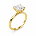 Load image into Gallery viewer, Side profile of Asscher cut solitaire lab-grown diamond ring in yellow gold showing elevated center stone