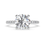 Load image into Gallery viewer, Round lab-grown diamond solitaire ring with side stones in white gold front view