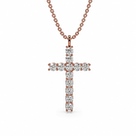 Load image into Gallery viewer, Rose gold cross pendant with natural diamonds on a white background