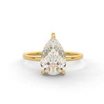 Load image into Gallery viewer, Pear solitaire natural diamond engagement ring with hidden halo in yellow gold