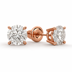 Load image into Gallery viewer, Lab-grown round diamond stud earrings in polished 14K rose gold with secure four-prong settings.