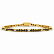 Yellow gold lab-grown diamond tennis bracelet featuring black and white diamond contrast
