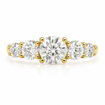 Load image into Gallery viewer, Five Stone Natural Diamond Ring in yellow gold featuring graduated round brilliant natural diamonds, clean front view on white background