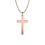 Load image into Gallery viewer, Back view of a rose gold cross pendant on a chain