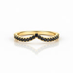 Load image into Gallery viewer, Black diamond V-shaped wedding band in yellow gold, chevron contour ring with pavé black diamonds