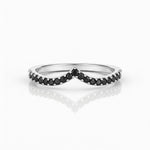 Load image into Gallery viewer, Black diamond V-shaped wedding band in white gold, curved chevron design with pavé-set black diamonds