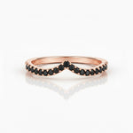 Load image into Gallery viewer, Black diamond chevron wedding band in rose gold, V-shaped contour ring with pavé-set black diamonds