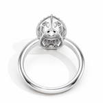 Load image into Gallery viewer, Pear halo Biza natural diamond ring back view showing gallery and setting structure in white gold
