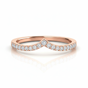 Rose gold V-shape diamond ring with round natural stones, inverted front view
