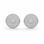 Load image into Gallery viewer, Triple halo lab-grown diamond stud earrings front view round pavé halo setting in white gold