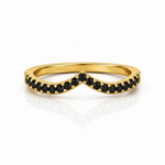 Load image into Gallery viewer, Black diamond V-shaped wedding band in yellow gold, chevron contour ring with pavé black diamonds