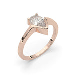 Load image into Gallery viewer, Side view of Fifty Fifty natural pear shape diamond ring showing fifty-fifty bezel and prong design in rose gold