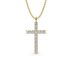 Load image into Gallery viewer, Gold cross pendant necklace with round cut diamonds