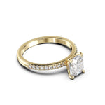 Load image into Gallery viewer, Yellow gold cushion cut lab grown diamond solitaire ring ā side view