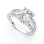 Load image into Gallery viewer, Round cut split shank diamond engagement ring angled side view