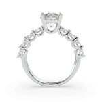 Load image into Gallery viewer, White gold lab-grown round brilliant diamond ring with four side diamonds on each side