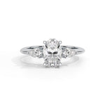 Load image into Gallery viewer, three stone oval cut diamond ring with pear side stones natural diamonds front view