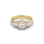 Load image into Gallery viewer, Yellow gold three-stone oval diamond engagement ring with natural diamonds