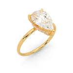 Load image into Gallery viewer, Pear solitaire natural diamond engagement ring side angle with hidden halo