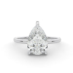 Load image into Gallery viewer, Pear solitaire natural diamond engagement ring front view with hidden halo