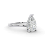 Load image into Gallery viewer, Pear solitaire natural diamond engagement ring side profile with hidden halo