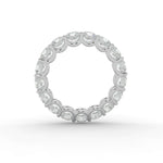 Load image into Gallery viewer, Side profile view of a full eternity lab-grown diamond ring with round-cut diamonds in shared prong setting