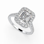 Load image into Gallery viewer, a diamond ring with a halo of diamonds around it