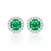 Emerald gemstone stud earrings with diamond halo for everyday wear