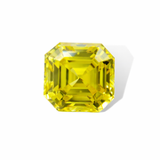 Asscher cut vivid fancy yellow Zimi diamond with intense saturated color, rare natural yellow diamond