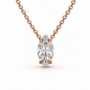Front view of a marquise lab-grown diamond solitaire pendant necklace in 14K rose gold on a white background.