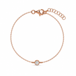 Load image into Gallery viewer,     Round bezel natural diamond bracelet in rose gold on a white background.