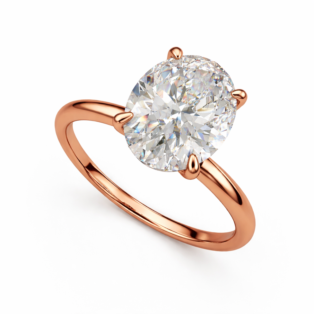 Oval solitaire lab-grown diamond engagement ring in rose gold
