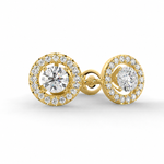 Load image into Gallery viewer, Round Lab-Grown Diamond Stud Earrings with Removable Halo Jackets in 14K Yellow Gold, Front View