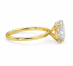 Load image into Gallery viewer, Side view of an oval solitaire lab-grown diamond engagement ring in yellow gold