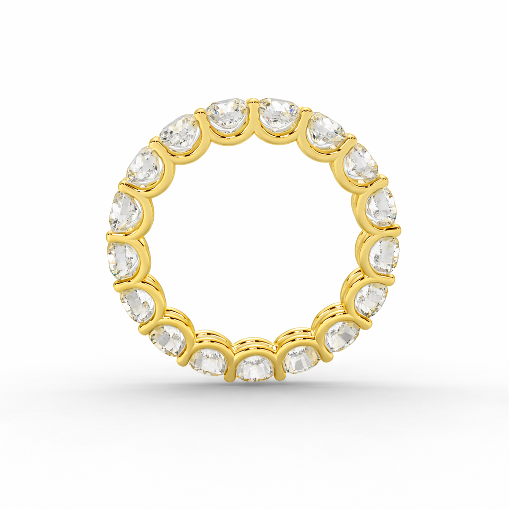     Yellow gold full eternity lab-grown diamond ring shown from the inside