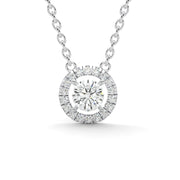 a necklace with a round cut diamond in the center