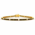 Load image into Gallery viewer, Natural black &amp; white diamond tennis bracelet, round cut diamonds, yellow gold, front view