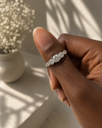 Load image into Gallery viewer, Five stone lab-grown diamond ring in white gold worn on hand