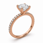 Load image into Gallery viewer, Round lab-grown diamond solitaire ring in rose gold side view showing side stones
