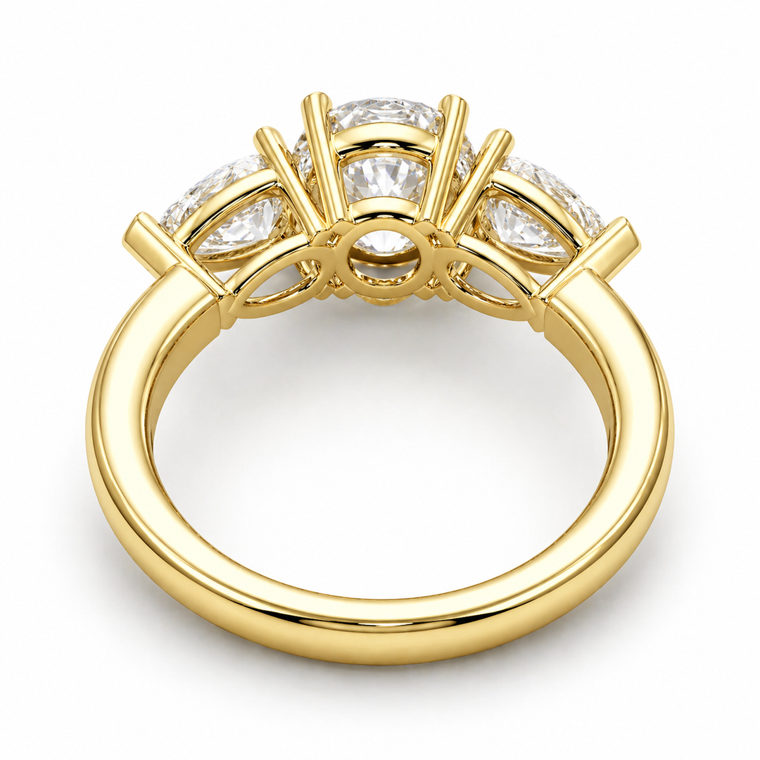 Three Stone Natural Diamond Ring Round Pear Sides