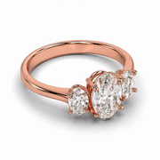 Oval Three-Stone Natural Diamond Ring Oval Sides
